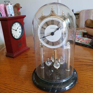 Linden Crystal Anniversary Clock Swarovski Pendulum Balls Glass Dome  Germany
